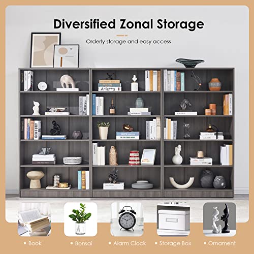 Stary 5 Shelf Bookcase Carbon Black Tall Bookshelf For Bedroom 5 Tier Modern Wood Bookshelf 33" Wide 60" Tall #TOP3