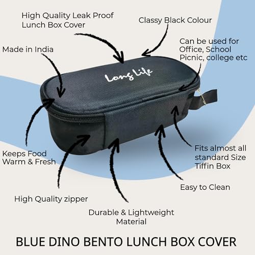 Image of BLUE DINO Set of 3 Insulated Lunch Box Cover for Office & School-Waterproof Tiffin Cover for Men & Women-Thermal Lunch Pouch with Handle-Compact & Lightweight Food Carrier for Work (Black)