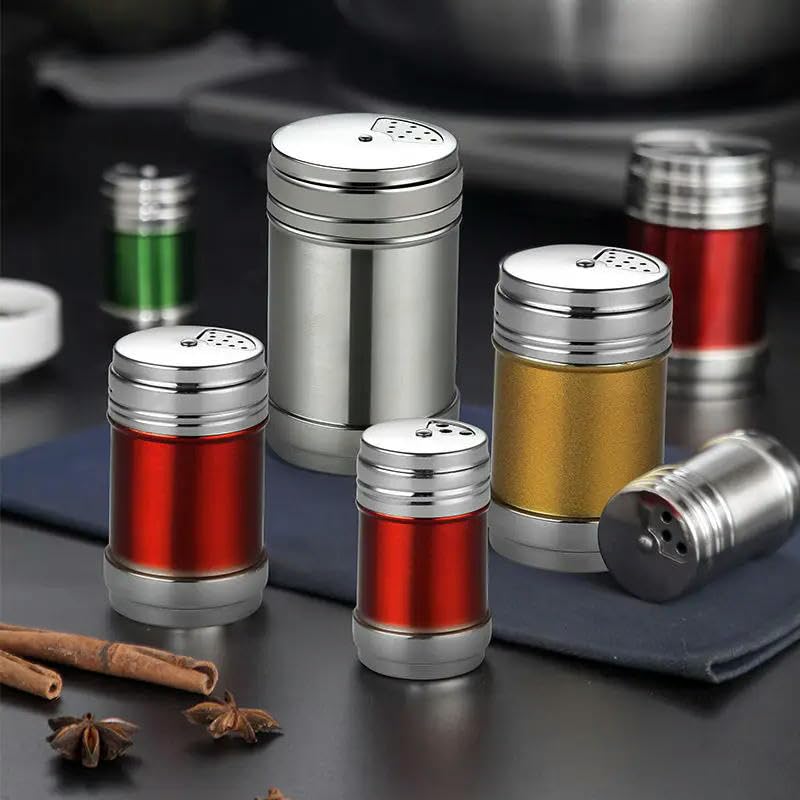Barattolo Spezie In Acciaio Inox 304 Con Coperchio E Cucchiaio – Contenitore Ermetico Per Sale, Pepe E Zucchero (9,5x11 Cm)