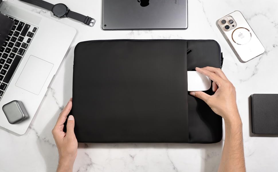 Image of RichAxis 15.6 inch Laptop Sleeve Cover Bag | Fits 15-15.6 inch Laptops & Tablet | Water-Resistant Fabric, Padded Interior | Ideal for Office, College & Travel (Black, 15.6 Inch)