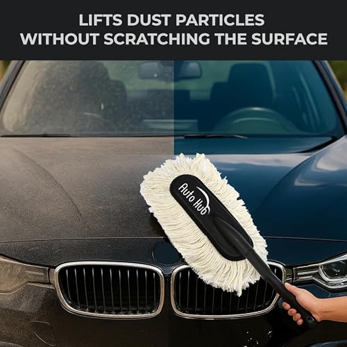 Image of Auto Hub Microfiber Car Duster with Long Handle - Lint-Free, Scratch-Free Car Cleaner Brush, Paraffin Wax Coated, Car Cleaning Brush for Exterior - Car & Bike, Storage Bag
