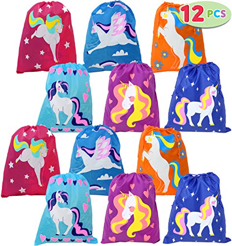 JOYIN Halloween Bag Unicorn Bags (12 Pack) for Unicorn Party Supplies, Unicorn Party Favors for Girls, Unicorn Party Decorations, Unicorn Pinata, Candy Bags, Baby Shower, School Classroom Prizes