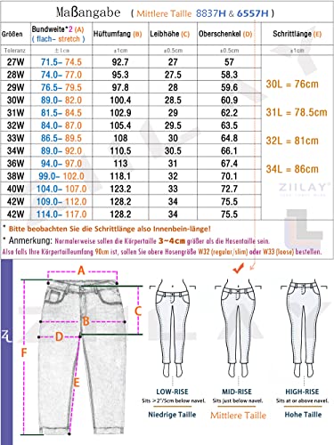 ziilay Thermojeans Herren Thermohose Schneehose gefütterte Winterhose Winterjeans mit Fleece gefüttert Hosen 6557HBL32W30L