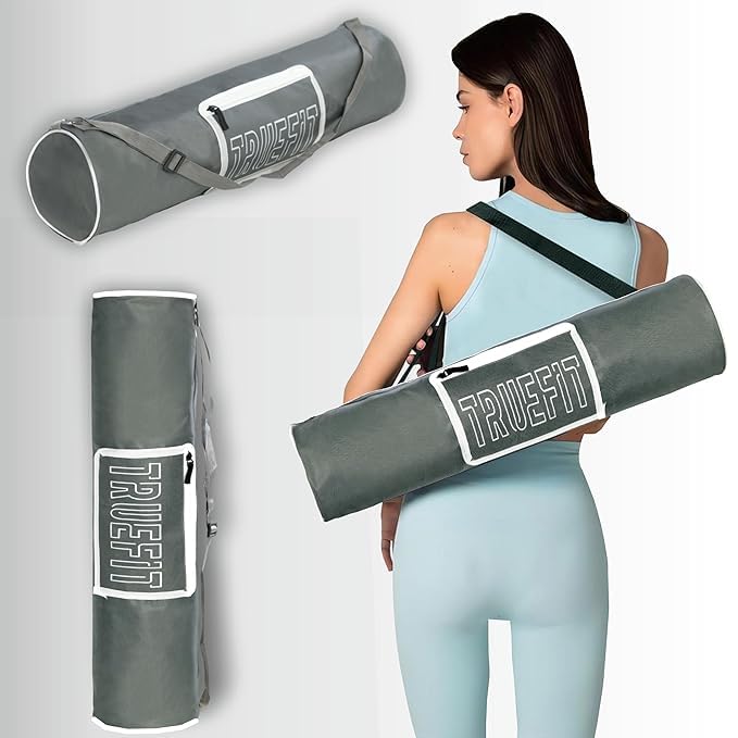 TRUEFIT Yoga Mat Bag with Strap for Men & Women | Waterproof Exercise Duffle & Drawstring Yoga Mats Classic | Ideal for Gym, Yoga, Pilates & Travel | Grey, Pack of 1-image-9