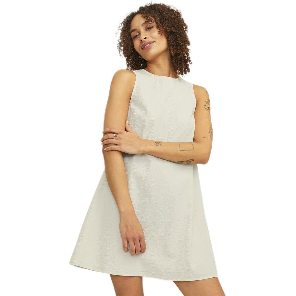Jack & Jones Jxkaia Seersucker Dress WVN, Cream-Coloured, XS