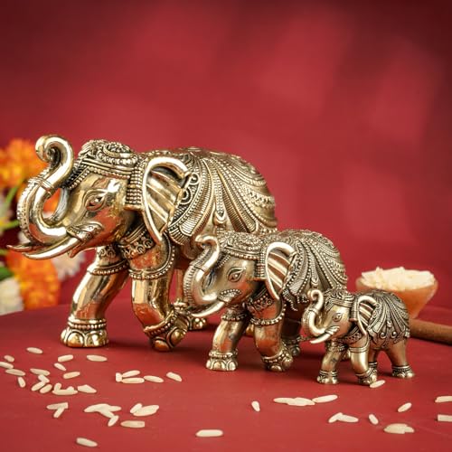 Image of INDIAN ART VILLA Brass Elephant Figurine, 2 Inch Handcrafted Decorative Showpiece, Idol for Home, Office, Pooja Room, Vastu, Gifting & Good Luck Charm