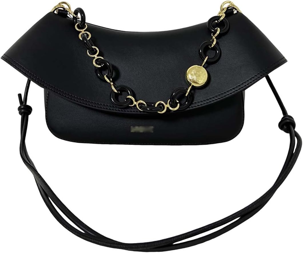 Designer-Inspired Leather Handbag for Women-Detachable Donut Chain & Tubular Strap-Multi-Way Carry Shoulder Bag (10.2in)