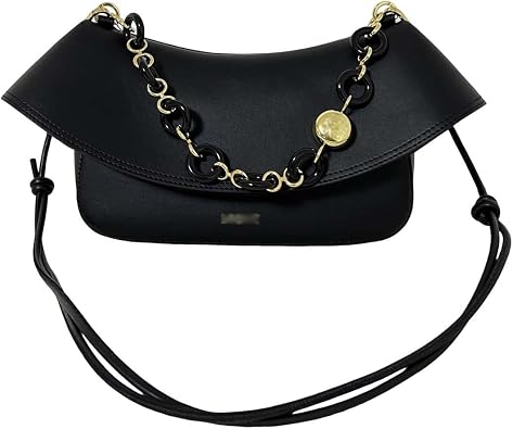Designer-Inspired Leather Handbag for Women-Detachable Donut Chain & Tubular Strap-Multi-Way Carry Shoulder Bag (10.2in)