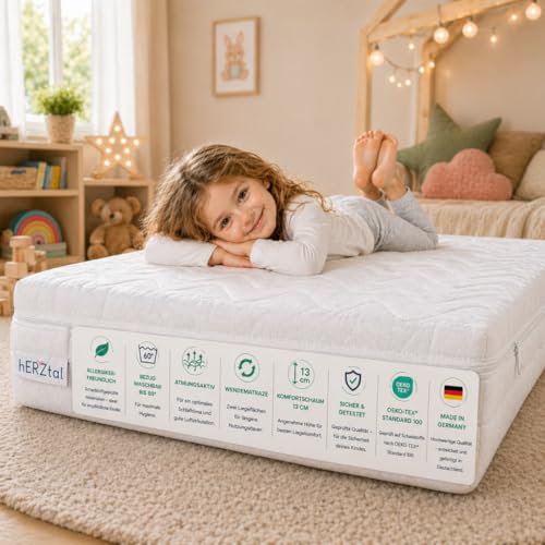 hERZtal Kindermatratze Komfortschaum 13 cm Wendematratze allergikerfreundlich atmungsaktiv Oeko-TEX Standard 100 Made in Germany (140x200 cm)