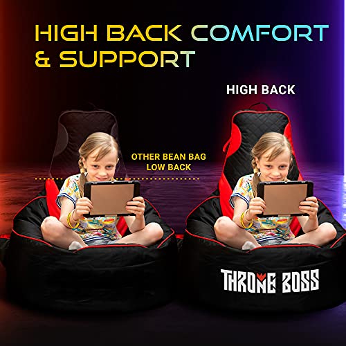 Throne Boss Gaming Bean Bag Chair Kids [Cover Only No Filling] With High Back - Fun Gaming Sofa Or Low Gaming Chair On The Floor - Teens And Kids Bean Bag Chairs - Gamer Beanbag Chair (Black/Red) #TOP1