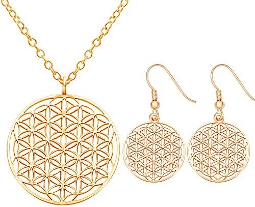 Stainless Steel Circle Engrave Flower Pendant Necklace