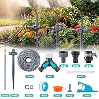 360° Automatisches Garten Bewässerungssystem mit Erdspieß, Tropfbewässerung mit Präziser Durchflussregelung, Sprinklersystem Kühlsystem für Gewächshaus Hochbeet Terrasse Balkontopfpflanzen (20M*2) – Ansicht 7