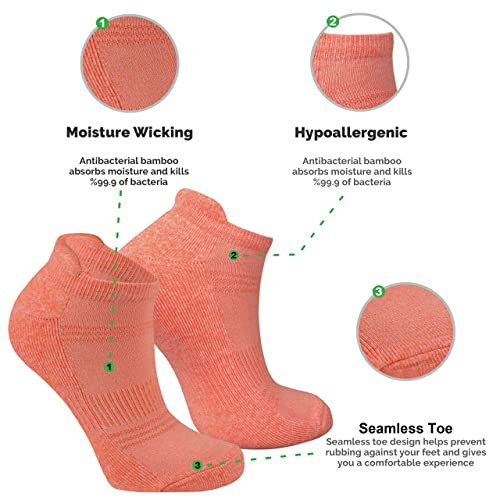 Image of VRD Womens Ankle Socks, Bamboo Rayon 6-Pairs Athletic Running Low Cut Socks With Tab