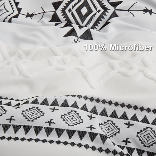 Image of Oli Anderson Boho Duvet Cover Set King Size, Black and White Color Clash 3 PCS Microfiber Bedding Set, Durable and Super Soft Duvet Covers with Zipper and Ties, 104 inch*90 inch