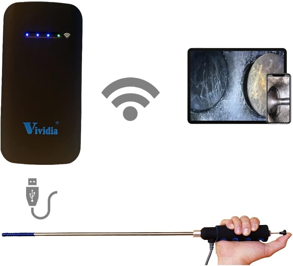 Vividia VA-400W3B WiFi Bundle: W03B Wireless Box and VA-400 USB 1-Way Articulating Rigid Borescope with 0.33" Diameter and 15.7" Long Probe for iPhone iPad Windows PC Android Devices