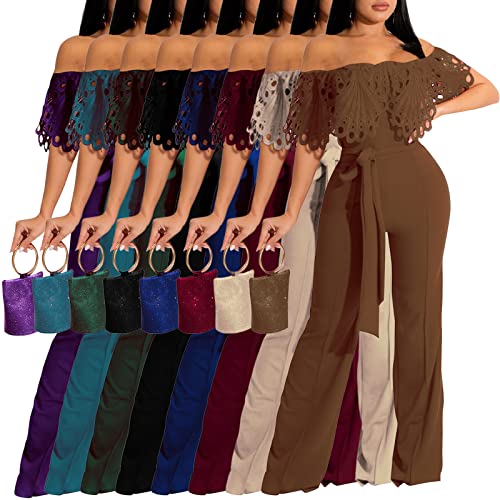 Cutielove Women's Sexy Off Shoulder Solid Jumpsuits Casual Wide Leg Long Pants One Piece Jumpsuits With Belt #TOP6