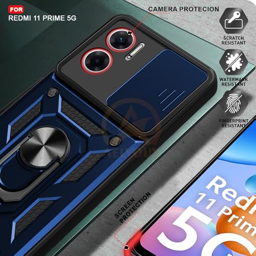 Image of Armor Bumper Back Cover Case for REDMI 11 Prime 5G | Rotating Camera Cover, Ring Holder & Kickstand | Heavy Duty & 360 Degree Protection REDMI 11 Prime 5G Back Cover (Blue)