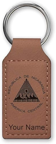Miniatura 20 de LaserGram Llavero rectangular, bandera de Nicaragua, grabado personalizado incluido (azul oscuro)