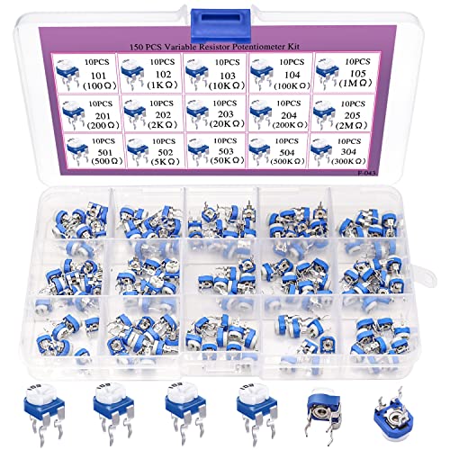 Taiss 150Pcs Variable Resistor Potentiometer 6Mm Potentiometer Kit 15 Values 100 Ohm- 2M Ohm Potentiometer Assortment Kit With Transparent Plastic Box #TOP6
