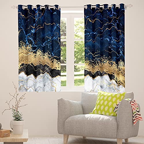 Erosebridal Marble Window Drapes Gold Giltter Curtain Panels Navy Blue Stone Marble Window Curtains Tie Dye Fluid Magma Abstract Art Hipster Window Treatments Living Room Decor 52W X84L Bedroom Decor #TOP1