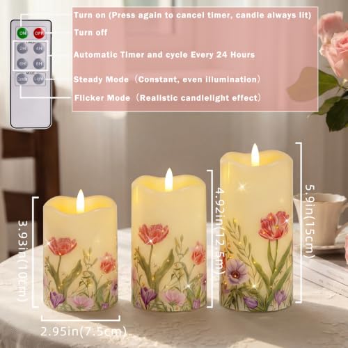 Image of Christmas Flameless Flickering LED Candles,Battery Operated Music Candle with Rotating Santa Claus,3D Wick Pillar Candles Set of 2,for Decorations Indoor (Spring2)