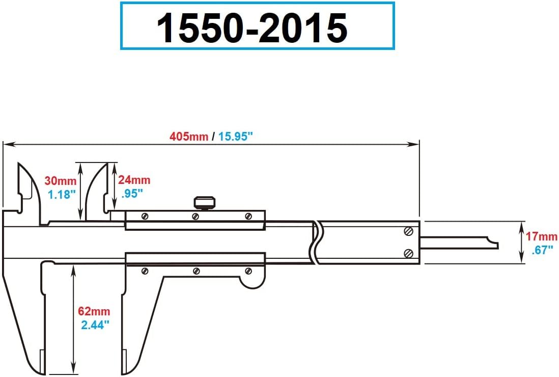 Dasqua 1550-2015 0-300mm / 0-12" Stainless Steel Vernier Caliper, 0.02mm/0.001" Reading, 0.0015"/ .03mm Accuracy