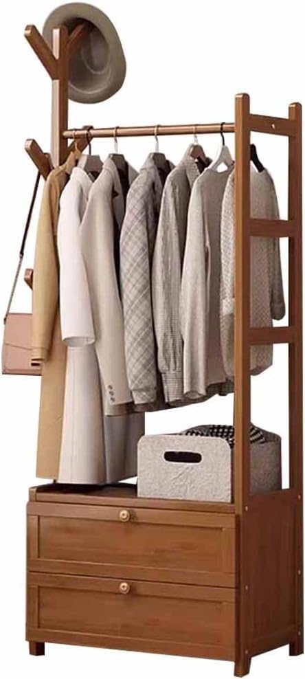 ZJGFCB Wooden Coat Rack Stand, Coat Rack With Shoe Storage, With Shelves And Hooks, Aximum Load Of 100 Kg, Industrial Style, For Bedroom, Hallway And Entryway(Size:50cm,Color:Brown)