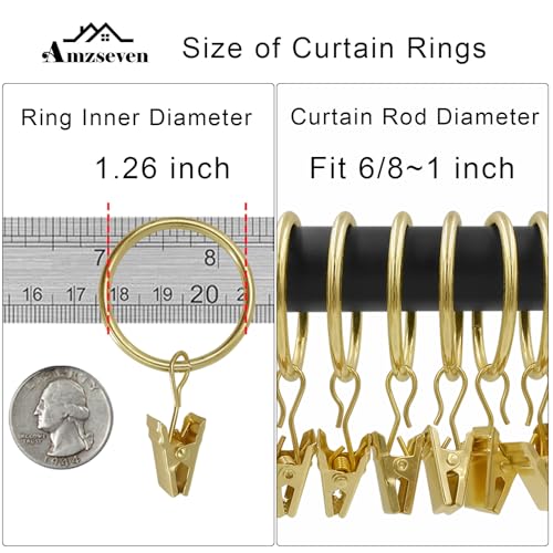 image for AMZSEVEN 40 Pack Curtain Rings with Clips, Drapery Clips with Rings, D
