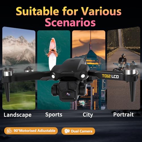 Toladrone Pliable Drone avec Camera, Drone 4K avec Transmission sur Écran LCD, Mode sans Tête, Réglage Électrique à 90°, Drones pour Débutants Quadricoptère RC pour Adultes, TD12LCD – Image 6