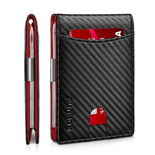 RUNBOX Red Wallet for Men Slim 11 Credit Card Holder Slots Leather Money Clip RFID Blocking Small Men's Wallet Bifold Minimalist Gift Box Carbon