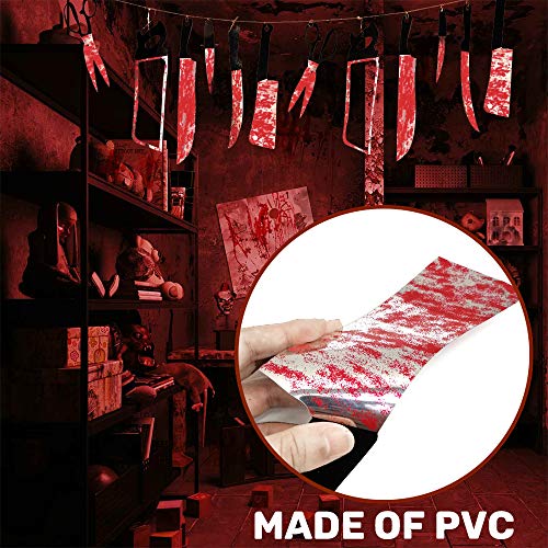 MOVINPE Halloween Bloody Party Decorations, Scary Weapons Knife Garland Hanging Banner, Doorway Curtain, Blood Splatter Tablecloth, Handprints and Footprints Window Stickers, Balloons - Thumbnail 4