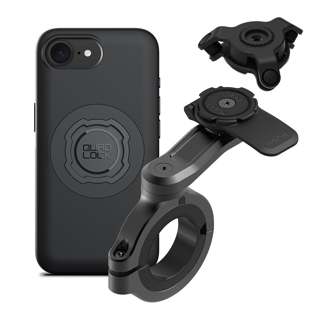 Quad Lock Motorcycle Handlebar Phone Mount PRO - Large with Vibration Dampener and MAG Phone Case for iPhone 17e/16e