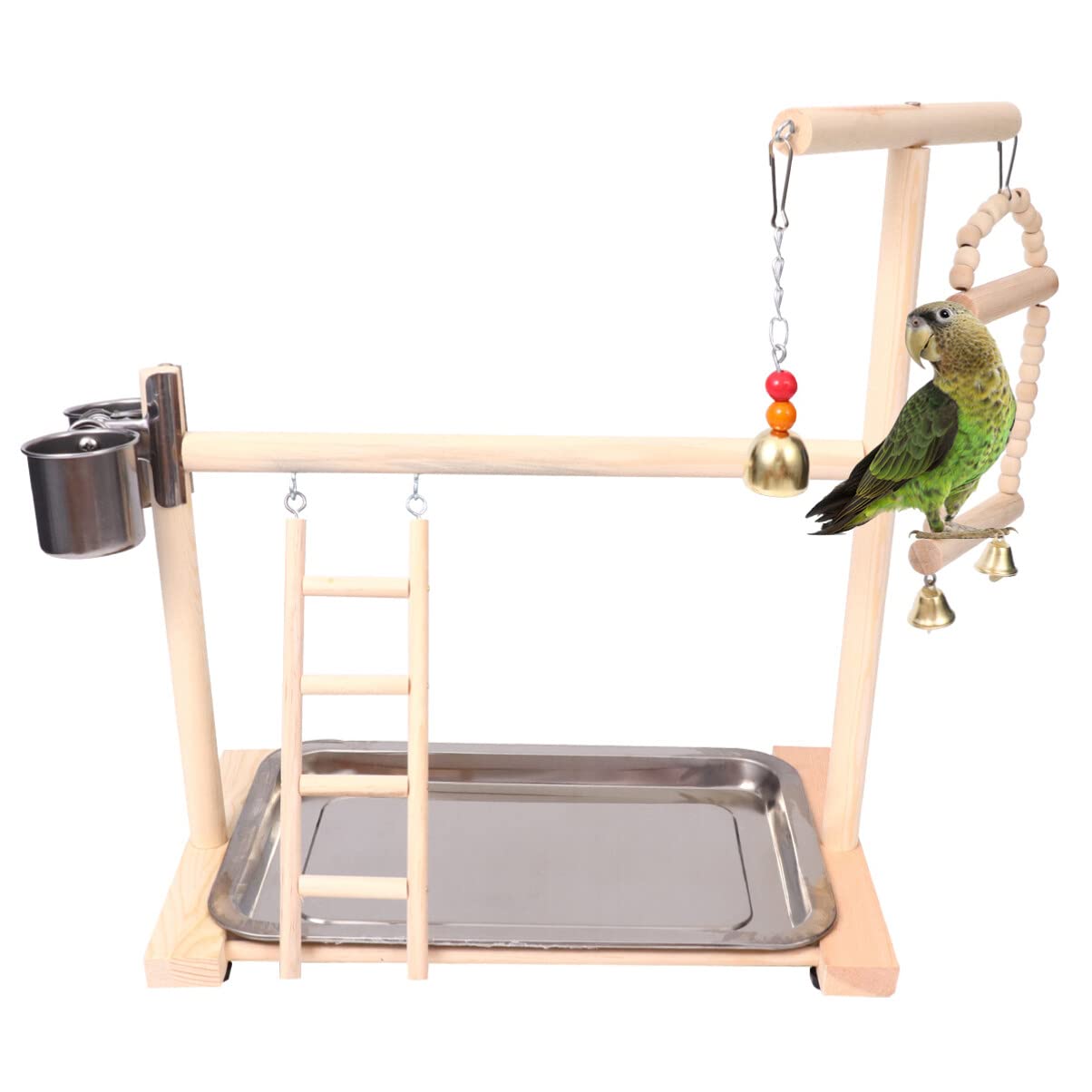 POPETPOP Altalena Per Uccelli in Legno Parco Giochi Per Pappagalli Scala Giocattolo Ciotola in Acciaio Inossidabile Anello Campanello Ciondolo Giocattolo Per Gabbia Da Giardino