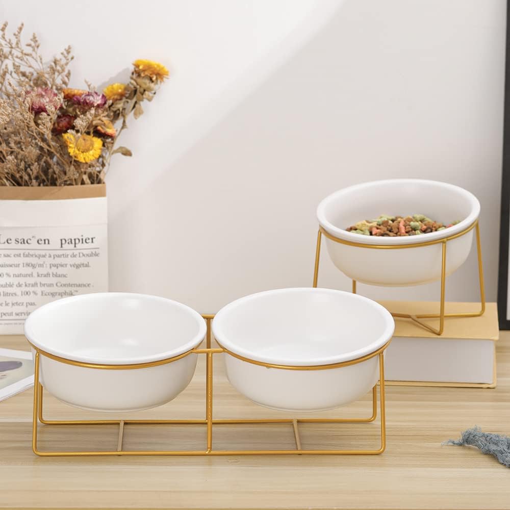Pet Supplies : Large Small Double Elevated Dog Bowls - Raised Dog Bowl - Ceramic Dog Cat Bowl Set for Food and Water - Pet Comfort Feeding Bowls with Gold Iron Stand : 