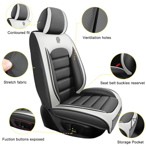 Image of 2 Seat Covers for Hyundai Santa Fe XL 2001-2024,Premium Nappa Leather Car Seat Covers Car Seat Cushions,Waterproof Soft Seat Covers for Cars,Interior Accessories with Airbag(Luxury-Gray&White)