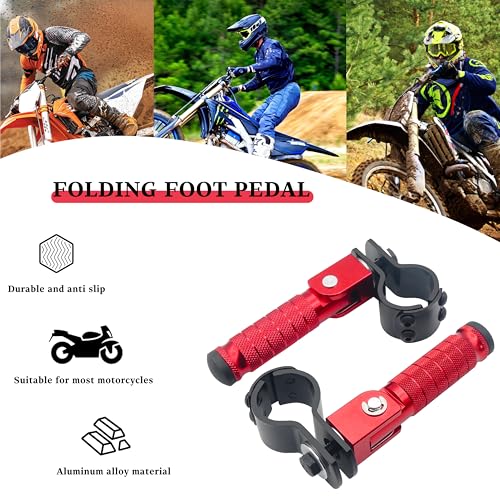 Image of M8 Motorcycle CNC Aluminum 90 Degree Folding Rearsets Folded Motorbike Footrest Bicycle Footpegs Foot Pegs Pedal Universal (Red)
