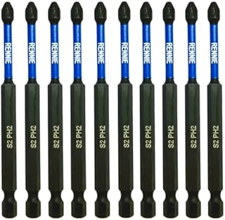 10 x Rennie Tools 100mm Long PH2 Impact Screwdriver Driver Bits Set. Magnetic Phillips No.2 Heavy Duty Impact Driver Bit Set. Extra Long PH2 Bits. Hex Shank. Cross Head. Black Oxide Coating