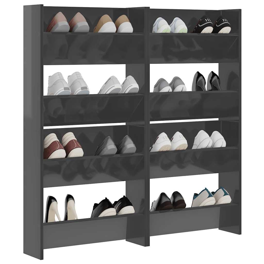 Wand-Schuhschränke 4 STK Hochglanz-Grau Holzwerkstoff 60x18x60cm Schuhregal Schuhkipper Schuhkommode Schuhablage Schuhständer Garderobenschrank Eingangsschrank Schuhaufbewahrung