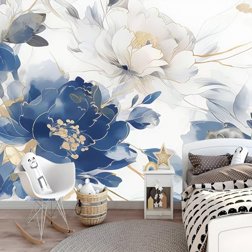 Papier Peint Mural Bleu Intissé pour Masquer les Défauts des Murs de Salon