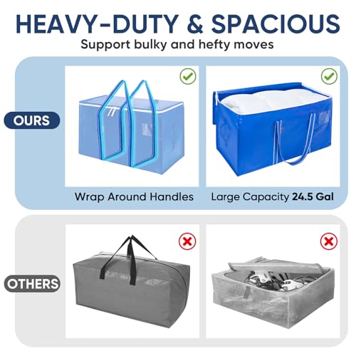 Image of BALEINE 8-Pack Oversized Moving Bags with Reinforced Handles, Heavy-Duty Storage Tote for Clothes, Moving Supplies (Royal Blue, 8-Pack)