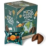FOOD crew 12x Kids Schoko Glückskekse mit Wissenssprüchen - 3 bunte Motive - Glückskeks aus Dinkelmehl - einzeln verpackt - Kinder Glückskekse Schulanfang oder als Füllung für Adventskalender