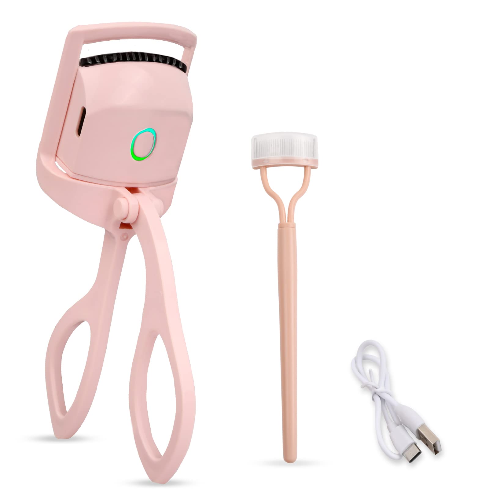 Rizador de Pestañas Calentado con Peine, USB Recargable Electrico Calefacción Rizador de Pestañas, 2 Modos de Temperatura Heated Eye Lashes Curler para Maquillaje de Mujeres (Rosa)