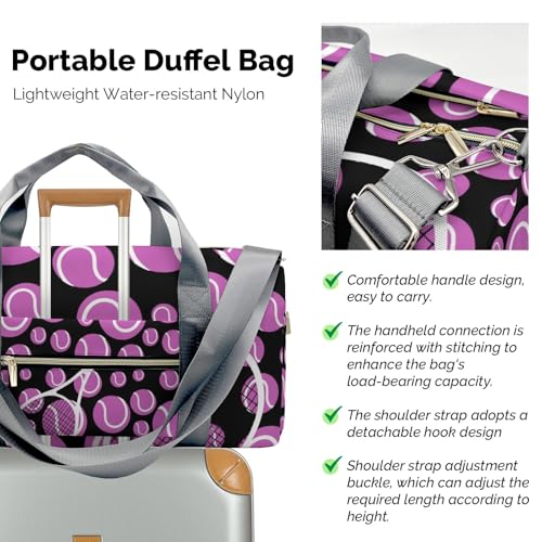 Tennis Fuchsia Sport Gym Gym Bag for Women, Travel Duffle Bag Carry On Weekender Bag with Shoe Compartment 6