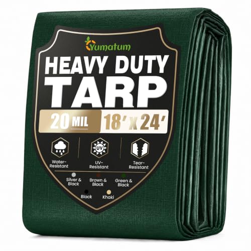 Yumatum 20 Mil 18x24 FT Heavy Duty Waterproof Tarps for Outdoor, Green
