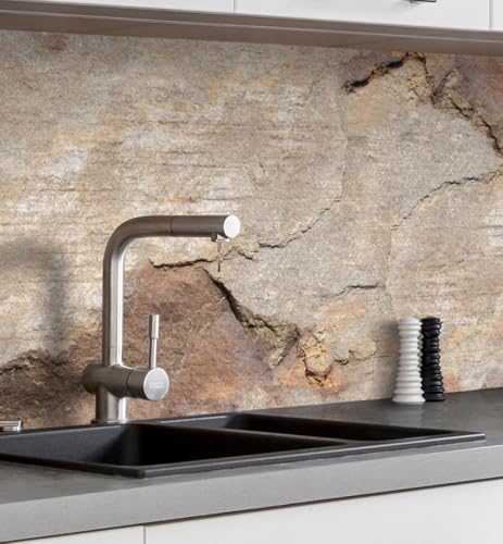 MyMaxxi Küchenrückwand selbstklebend - Matte, 0,4 mm Premium Spritzschutz Folie als günstige Alternative zu Glas, einfache Montage & leichte Reinigung - 60 cm hoch - Motiv: Sandstein 80 x 60 cm