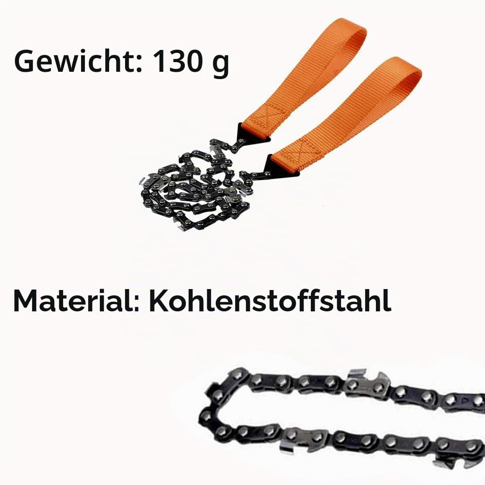 Tragbare Kettensäge, Handsäge, Kabelsäge für Survival, Camping, Jagd, Stahl, bidirektionale Klinge, leicht zum Schneiden des Zweiges (11 Zähne, 103 cm)