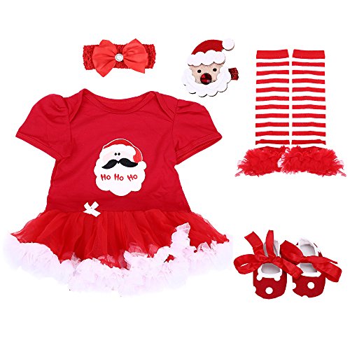 TANZKY Baby Girls First Christmas Dress Costume Newborn Santa Tutu Infant Outfit Party Dress 5PCs