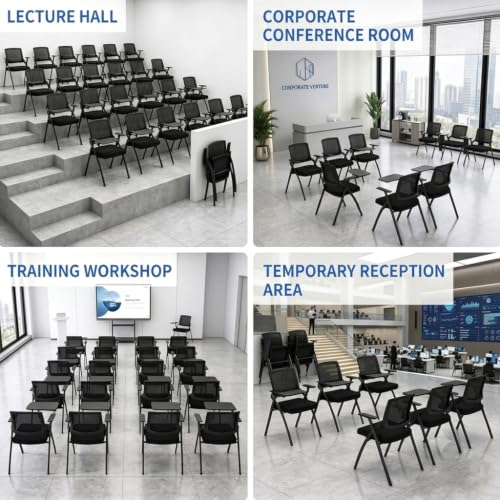 Image of 24 Pack Heavy Duty Folding Conference Chairs with Desk Attached, Cup Holder | Space-Saving Commercial Training Chair, Foldable Office Meeting Chair with Padded Seat & Tablet Arm, Classrooms, Seminars