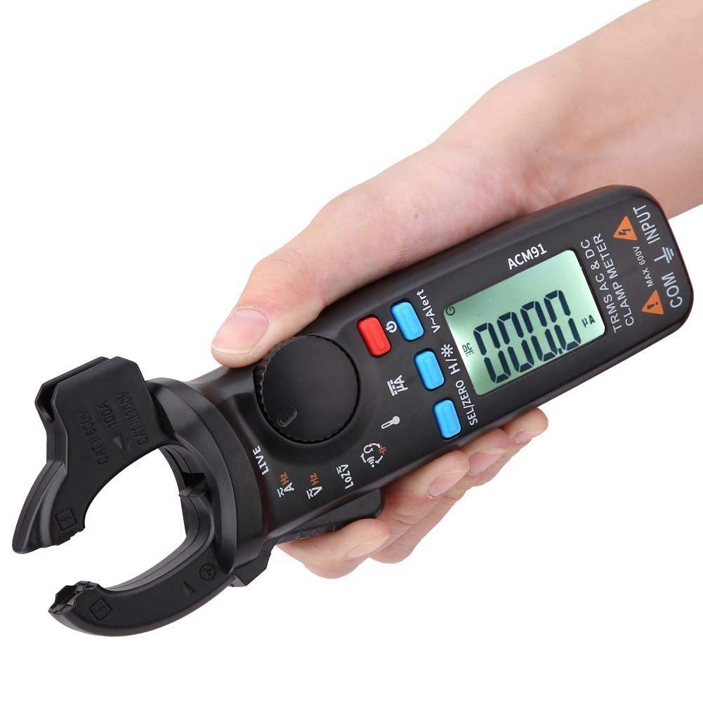 ACM91 Medidor de Pinza Digital de Corriente de AC/DC de 1 mA Medidor de Contadores de Verdadero Valor Eficaz RMS 6000 Probador de Baja Impedancia Negro