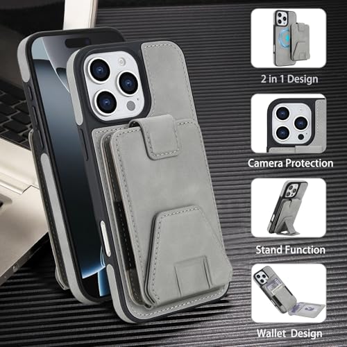 Funda iPhone 17 Air magnética anticaída gris con soporte de cuero 5